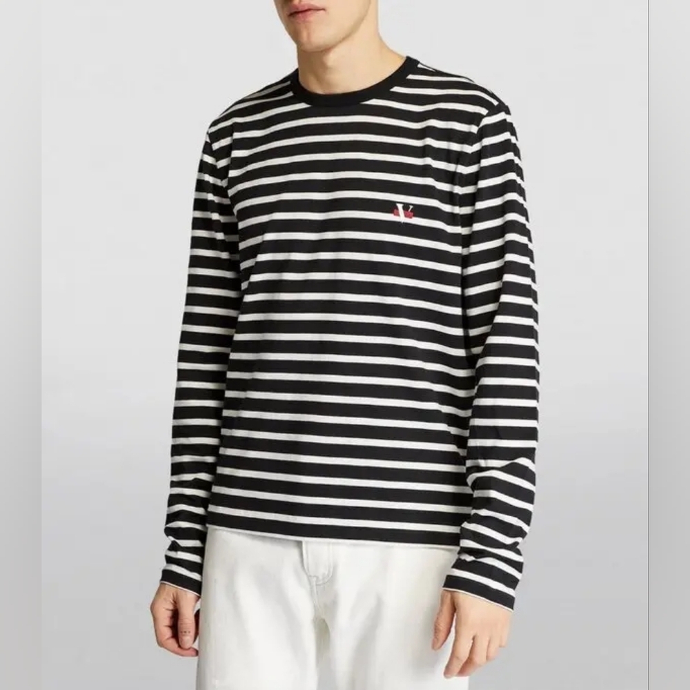 VAYDER Black/White Striped Embroidered Long Sleeve Shirt w/Thumb Holes XL NWT